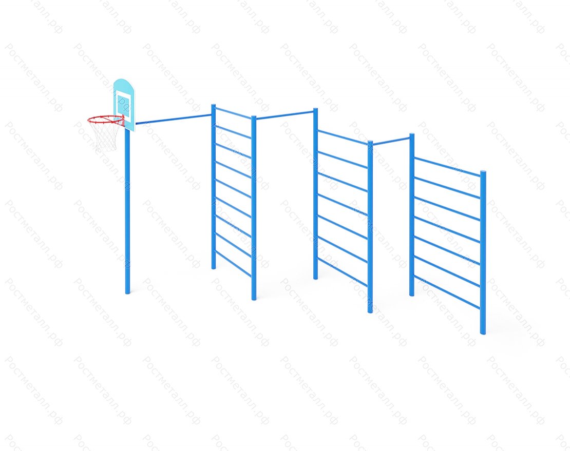 Спортивный комплекс три турника, три шведских стенки, баскетбольное кольцо 9654